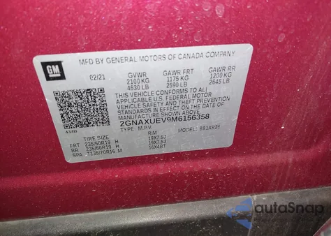 2021 Chevrolet Equinox Awd Lt from USA, damaged, VIN 2GNAXUEV9M6156358